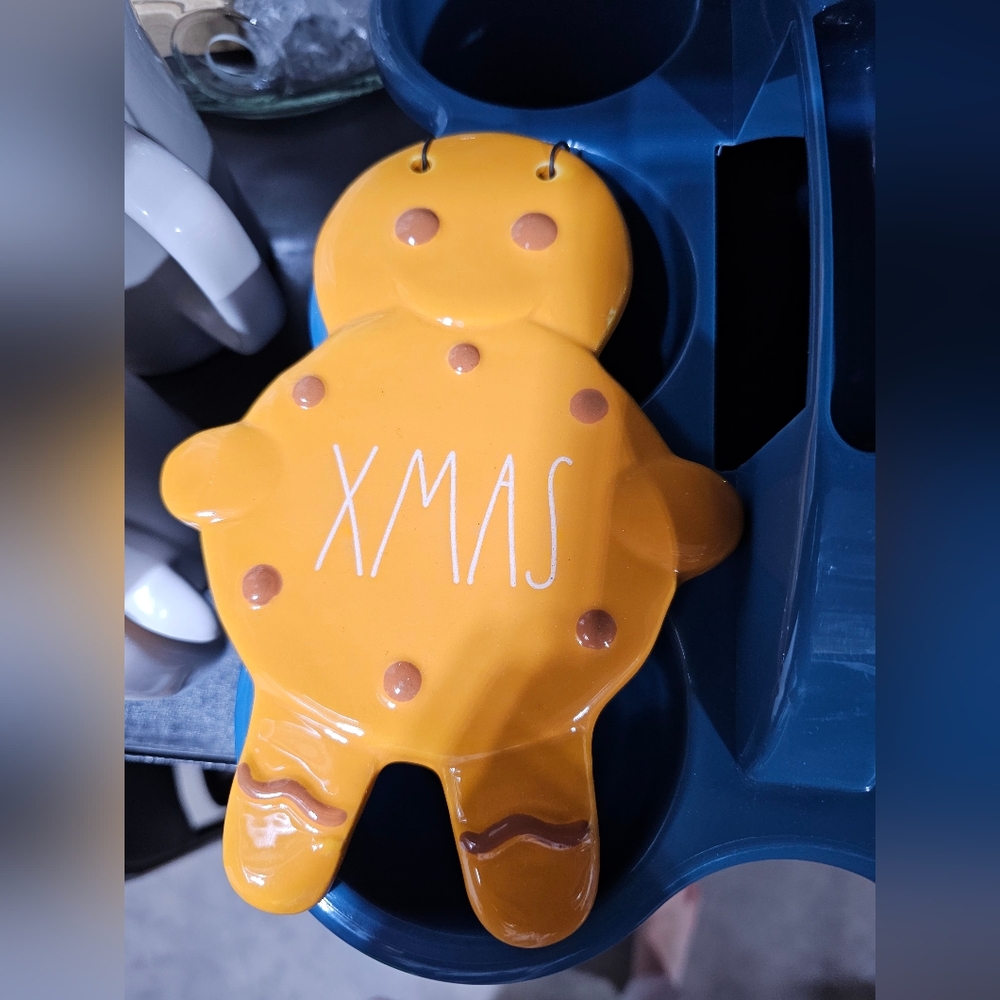 Rae Dunn orange Gingerbread Man "Xmas" ceramic holiday decor wall hanging plaque